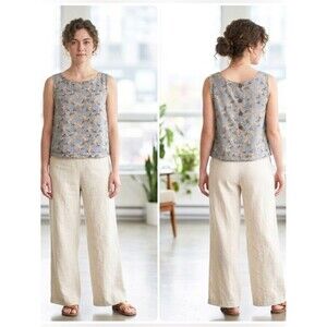 Modcloth Cotton Button Back Boxy Tank Top Geometric Floral Large